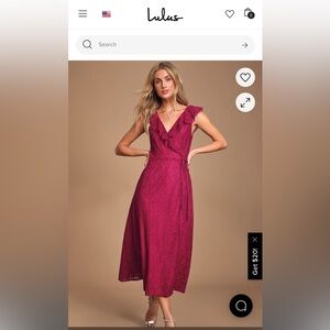 Magenta Lace Midi Wrap Dress